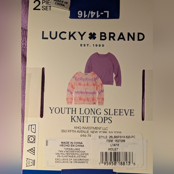 Lucky Brand 2pc Set-Lavender Pink Youth Long Sleeve Tops - Picture 3 of 3